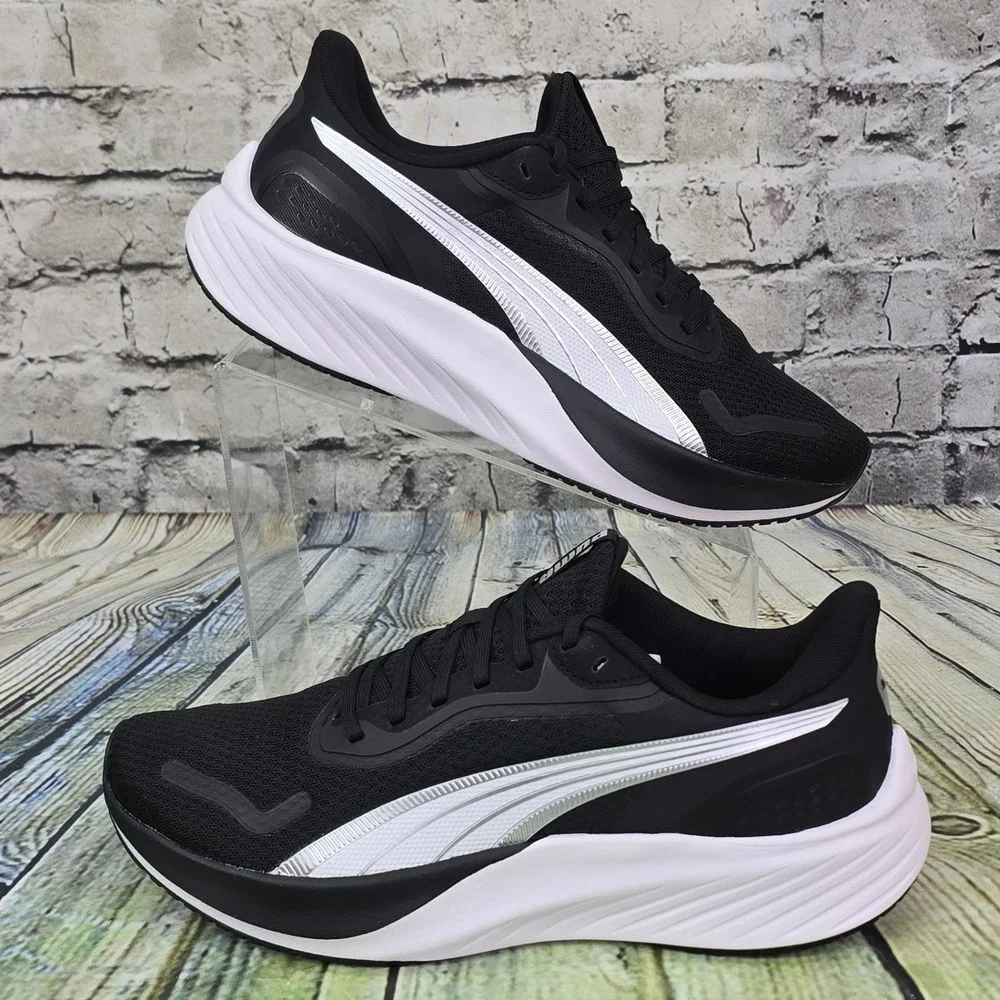 Puma Pounce Lite Running Shoes Mens 9.5 Black White Silver 310778-01 Athletic
